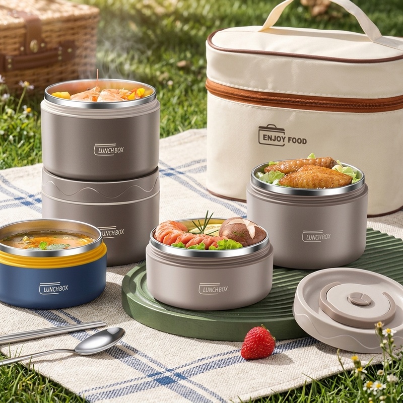 Food Storage Thermos - Portable 304 Stainless Steel Thermal Lunch