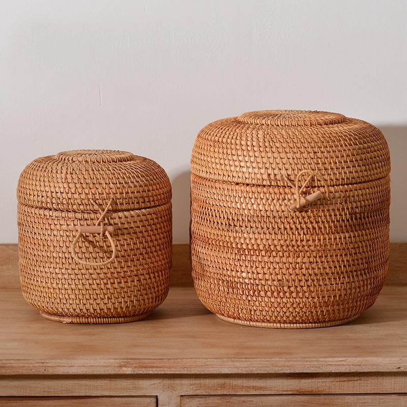 Food Storage Quart - Handwoven Rattan Tea Storage Box With